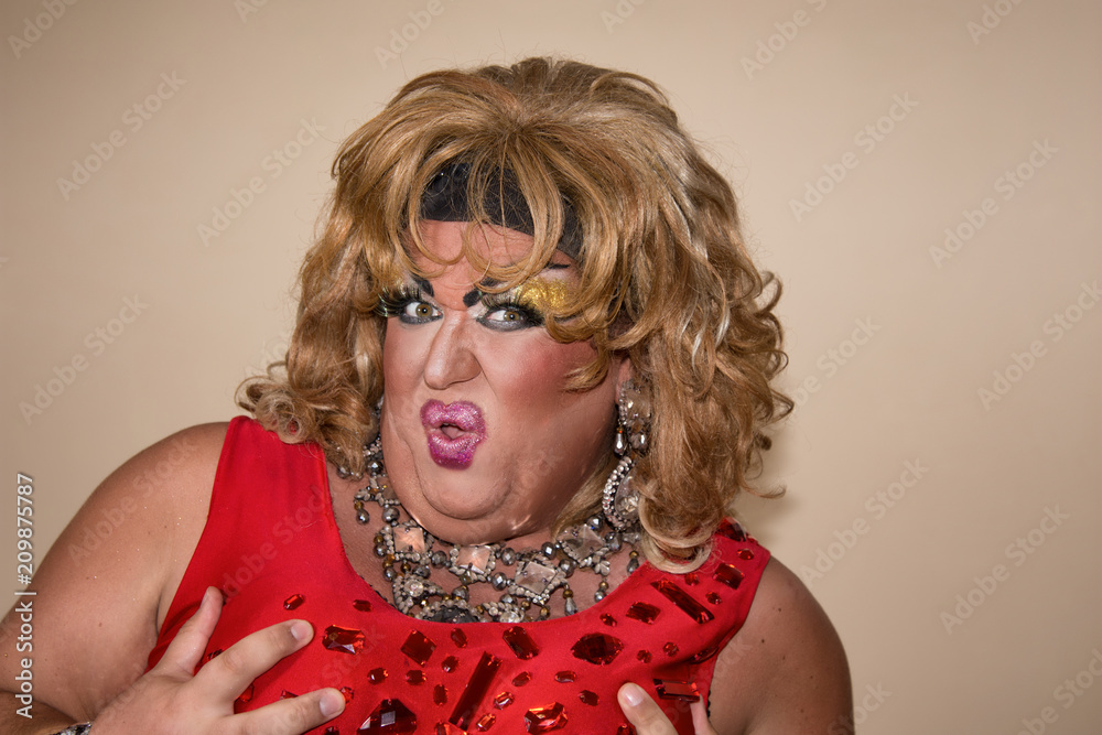 Funny fat woman. Travesty actor. Stock Photo | Adobe Stock