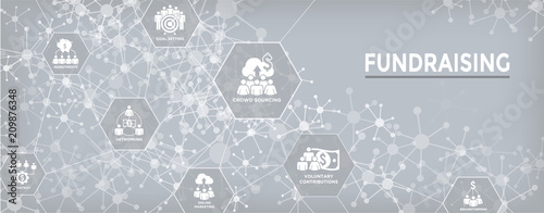 People Working Together to Fund Different Online Ideas w Money - Icon Set Web Header banner