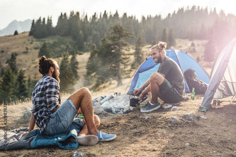 Friends Camping in Mountain