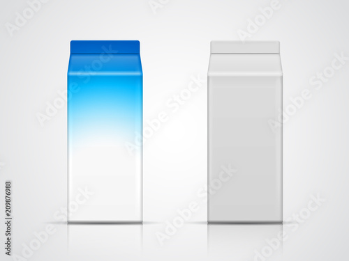 Vector set of milk carton isolated on grey background. Blank paper container for design. Carton box template for beverage packaging design. 3d illustration.