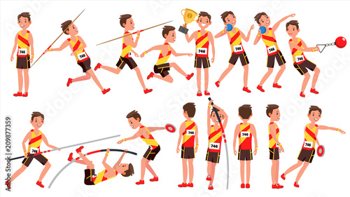 Athletics Male Player Vector. In Action. Sport Concept. Jogging Race. Sportswear. Individual Sport. Cartoon Character Illustration