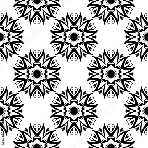 Black floral seamless pattern on white background