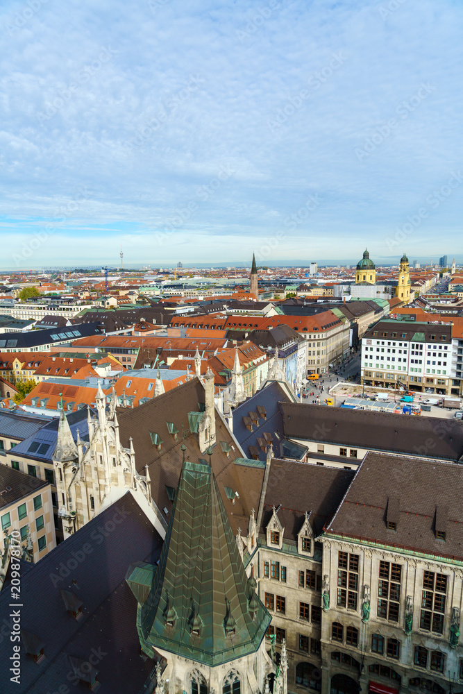 Aerial view of Marienplatz and Munich city, Bavaria, Germany