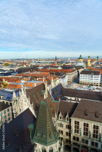 Aerial view of Marienplatz and Munich city, Bavaria, Germany