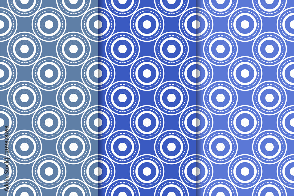 Blue set of geometric seamless patterns