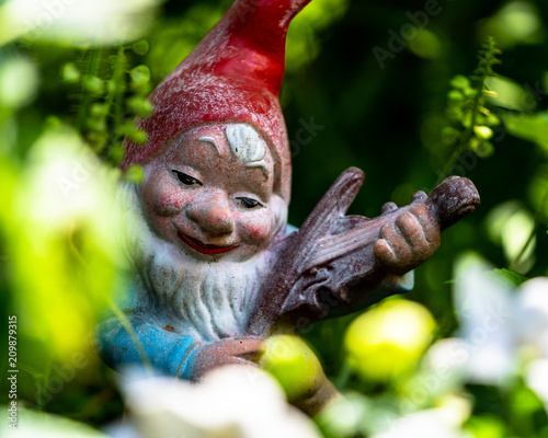 Fotografi Smurf or gnome in a garden with a beautiful pose.