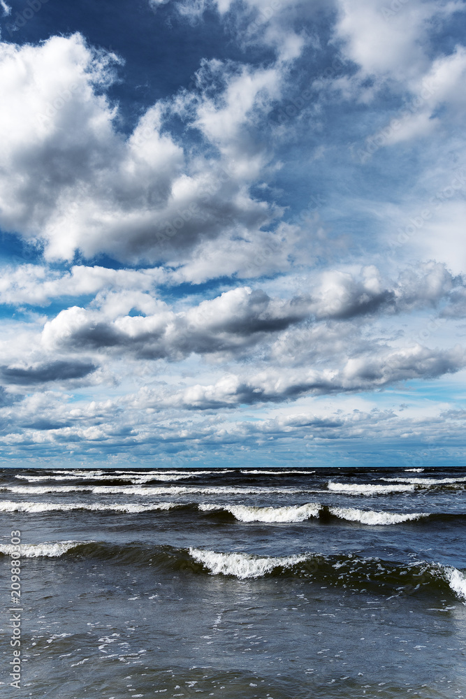 Fototapeta premium Stormy gulf of Riga, Baltic sea.