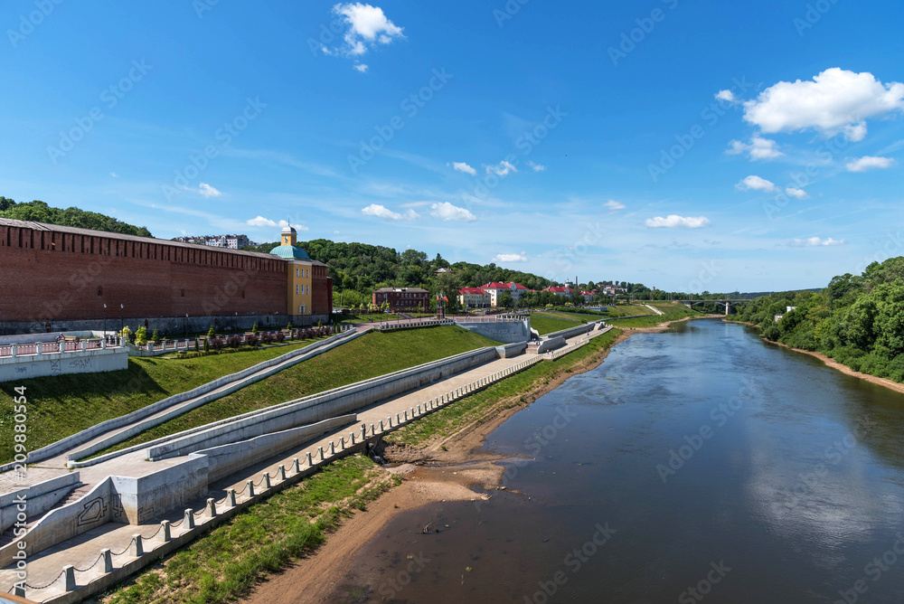 Panoramic summer view of the embankment of the Dnieper River in Smolensk, Russia