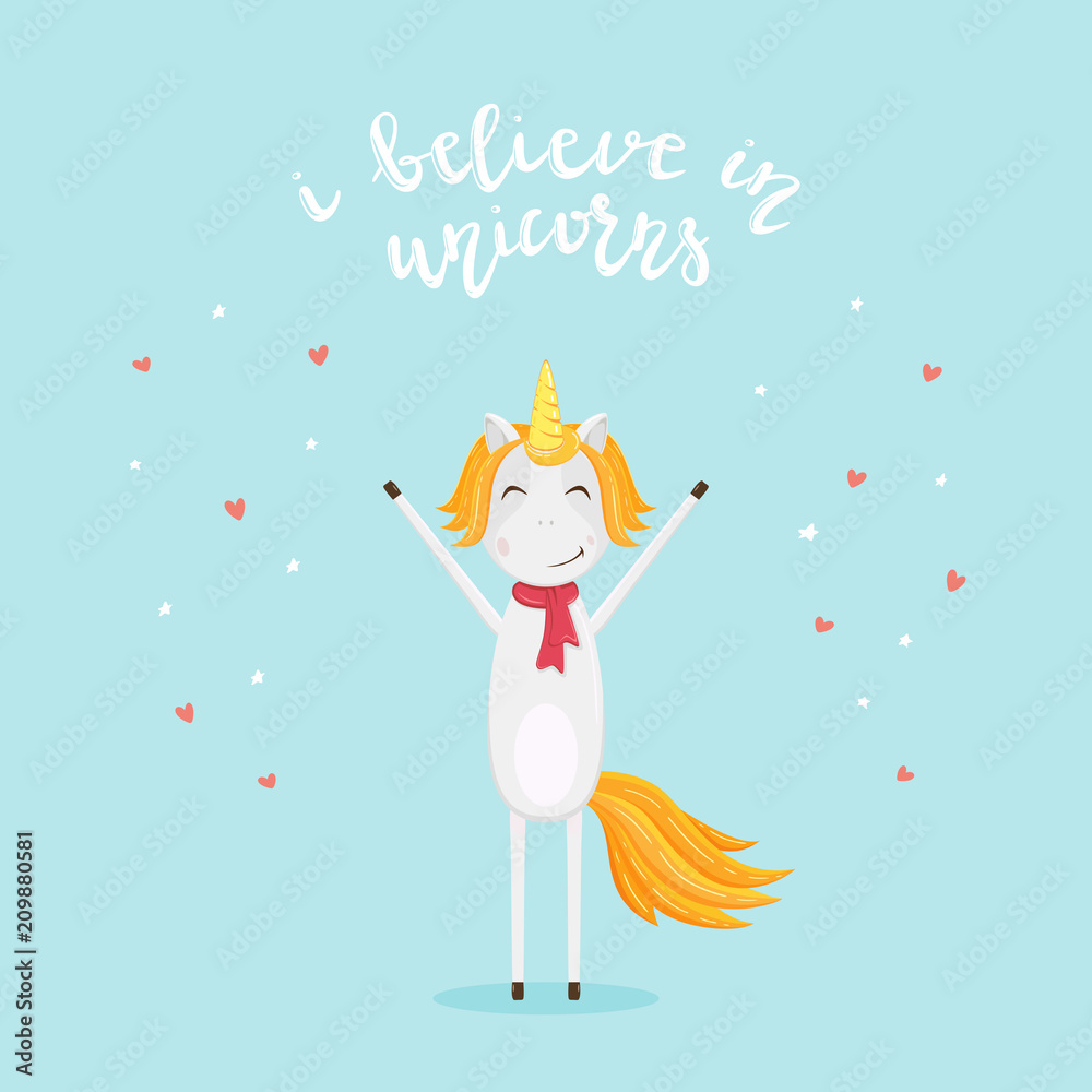 Happy Unicorn on blue background Happy Unicorn on blue background