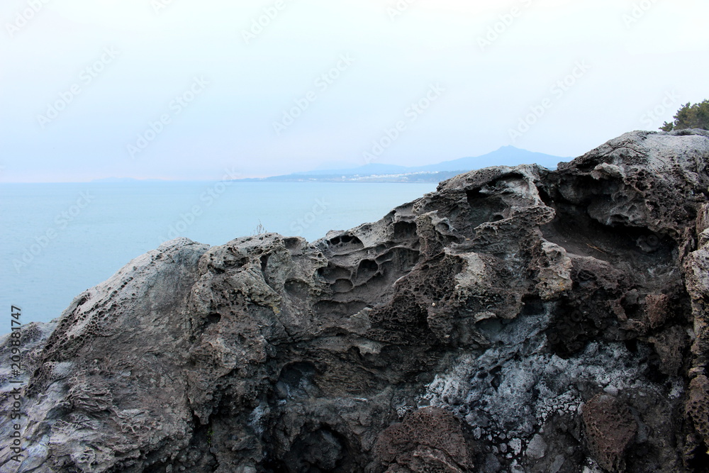 The Daepo Jusangjeolli basalt columnar joints and cliffs on Jeju Island, South Korea