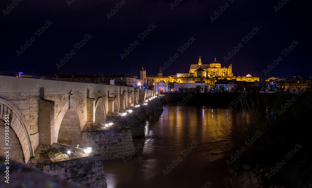 Roman bridge of Cordoba at night