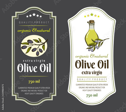 Set of Labels for Olive Oils. Elegant design for olive oil packaging