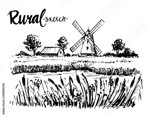 Rural landscape with mill
