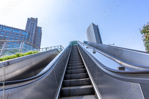 escalator with modern building in hangzhou china