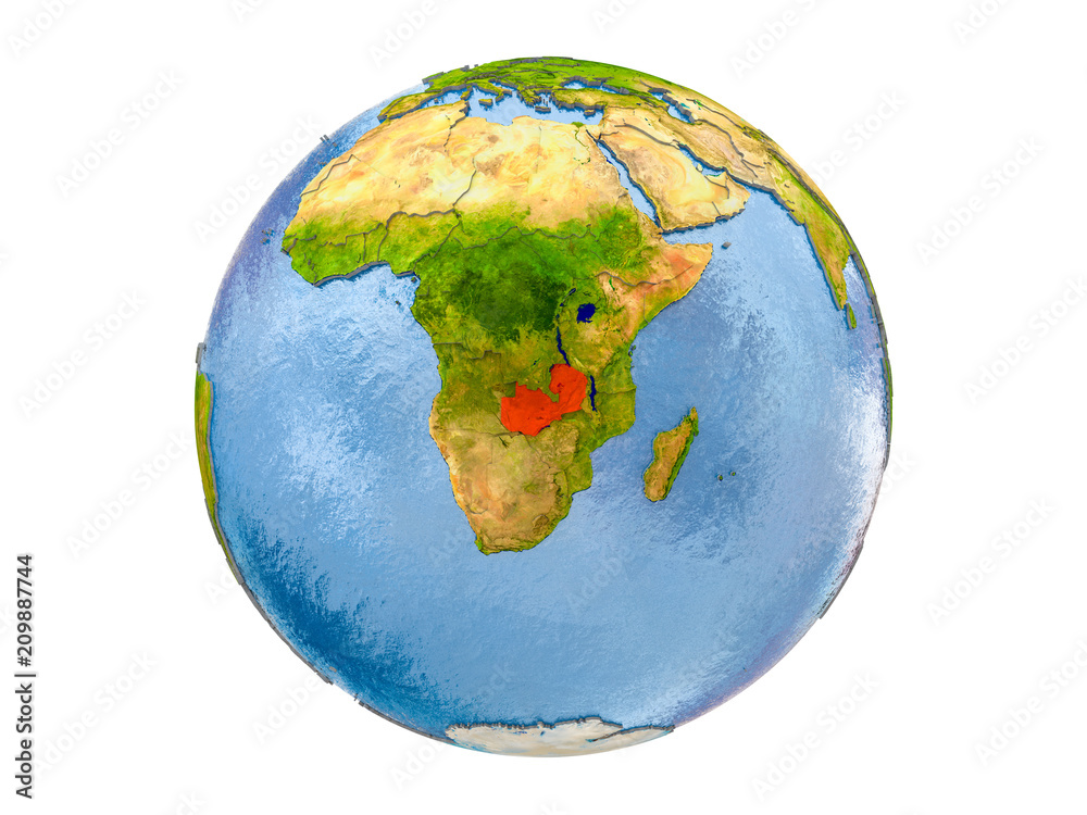 Zambia on globe isolated Zambia on globe isolated