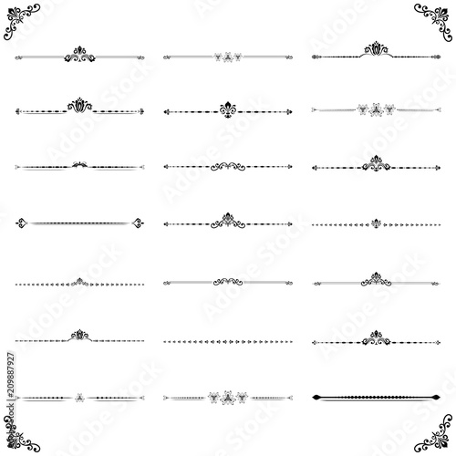 Vintage set of decorative elements. Horizontal separators in the frame. Collection of different ornaments. Classic pattern. Set of vintage patterns