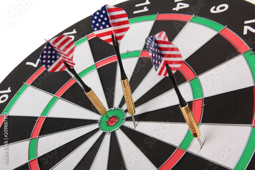 Target for darts whit american flag on white background