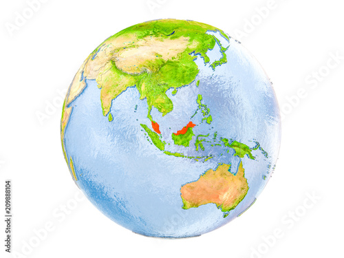 Malaysia on globe isolated