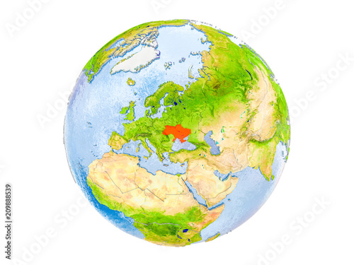 Ukraine on globe isolated © harvepino