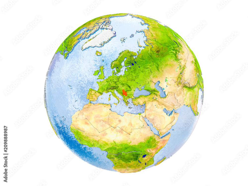Serbia on globe isolated Serbia on globe isolated