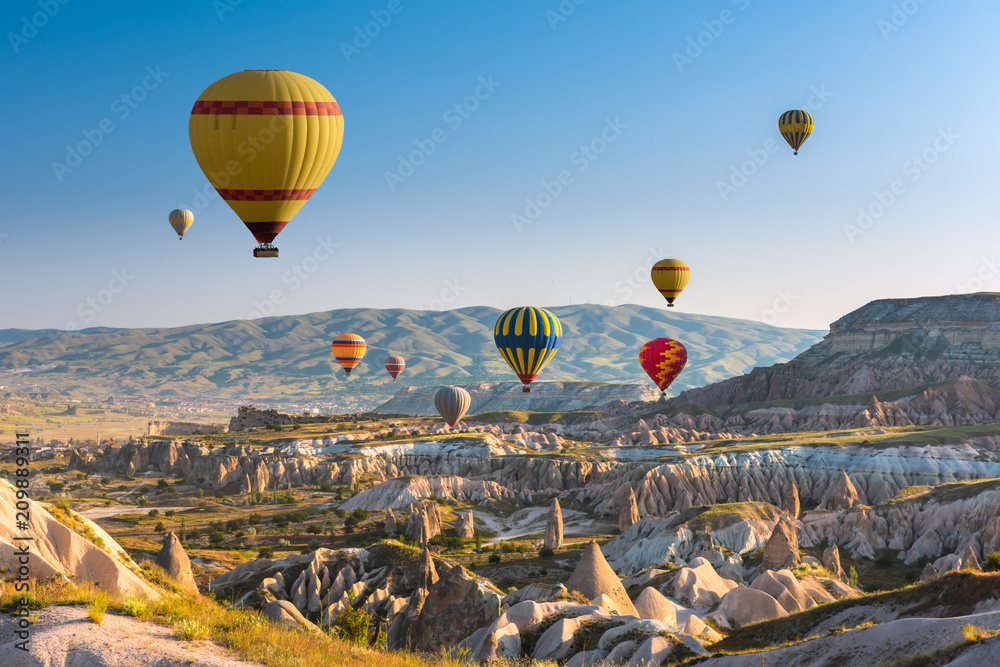 Fototapeta premium Hot air balloons flying over Cappadocia, Turkey