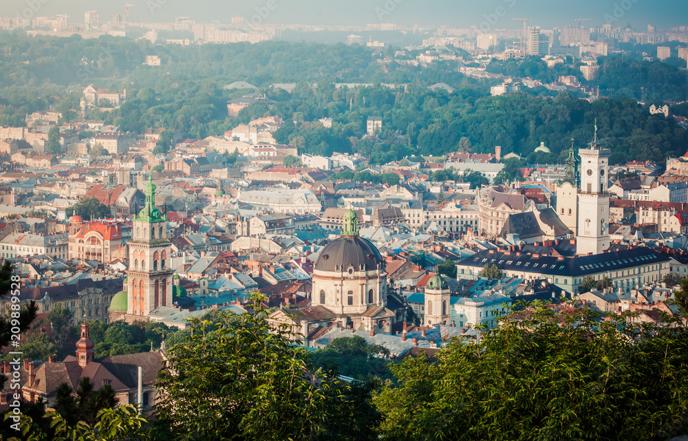 Obraz premium Panoramic view on Lviv from high Castle
