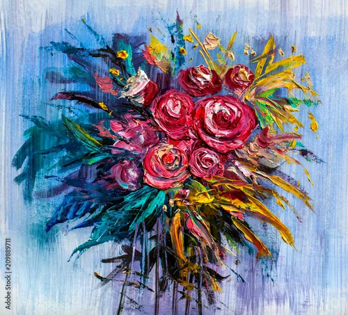 Obraz Obraz olejny bukiet róż. Styl impresjonistyczny.