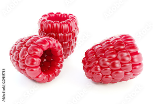 Ripe raspberry berries, 3d rendered raster