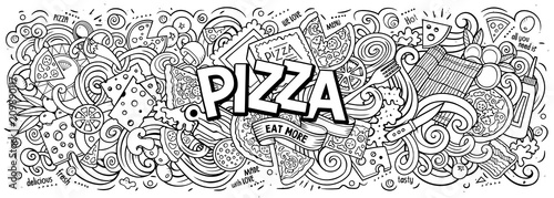 Cartoon cute doodles Pizza word