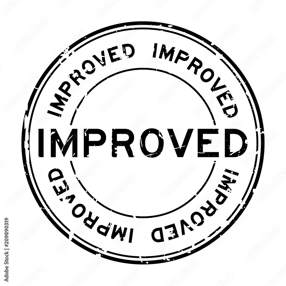 Grunge black improved word round rubber seal stamp on white background