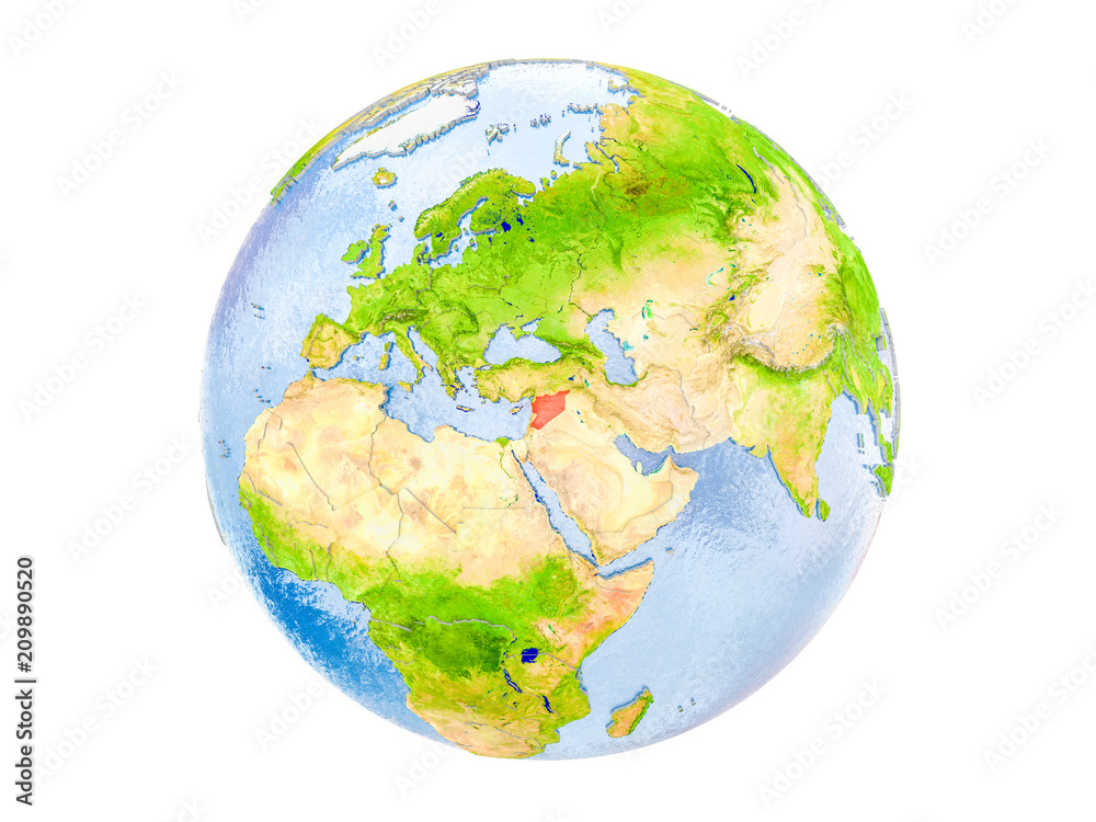 Syria on globe isolated Syria on globe isolated
