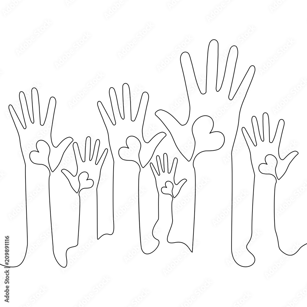 Obraz premium Continuous line Hands volunteering concept