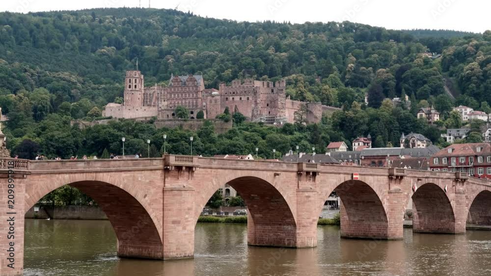 Karl-Theodor-Bridge with Castle, low angle, Heidelberg, Summer 2018 Karl-Theodor-Bridge with Castle, low angle, Heidelberg, Summer 2018