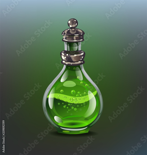 Green poison magic bottle. Cartoon style game icon