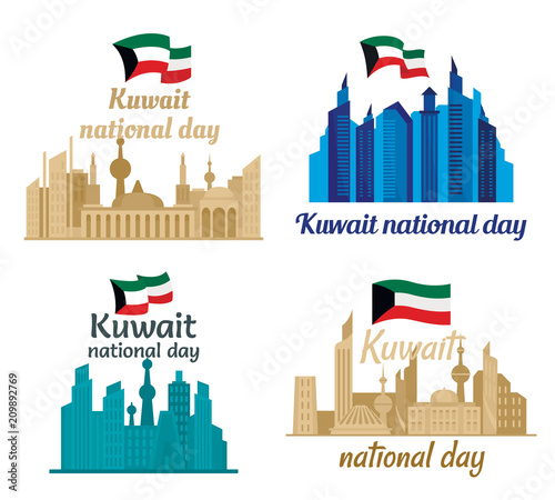 Kuwait tower skyline banner concept set. Flat illustration of 4 Kuwait tower skyline vector banner concepts for web