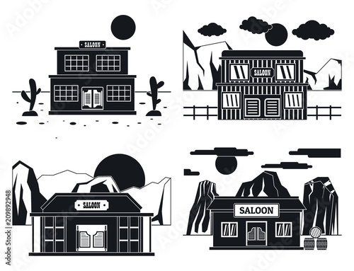 Saloon pub wild west banner concept set. Simple illustration of 4 Saloon pub wild west vector banner concepts for web