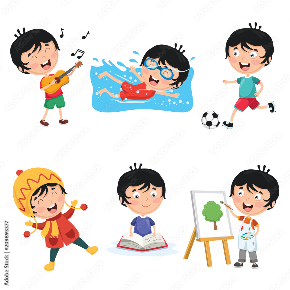 Vector Illustration Of Kids Daily Routine Activities Vector Illustration Of Kids Daily Routine Activities