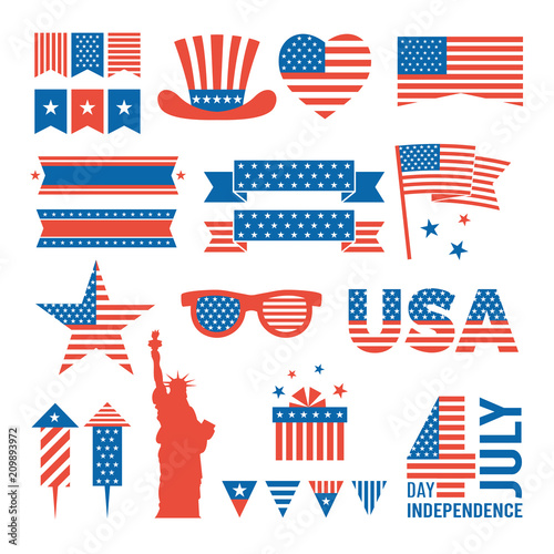Usa independence day. Design elements for various cards, logos and banners of 4 july