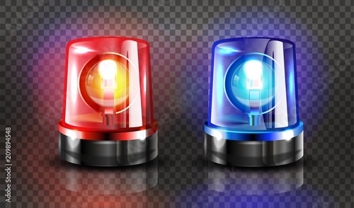 Flasher Siren Vector Set. Realistic Object. Light Effect. Beacon For Police Cars Ambulance, Fire Trucks. Emergency Flashing Siren. Transparent Background vector Illustration.