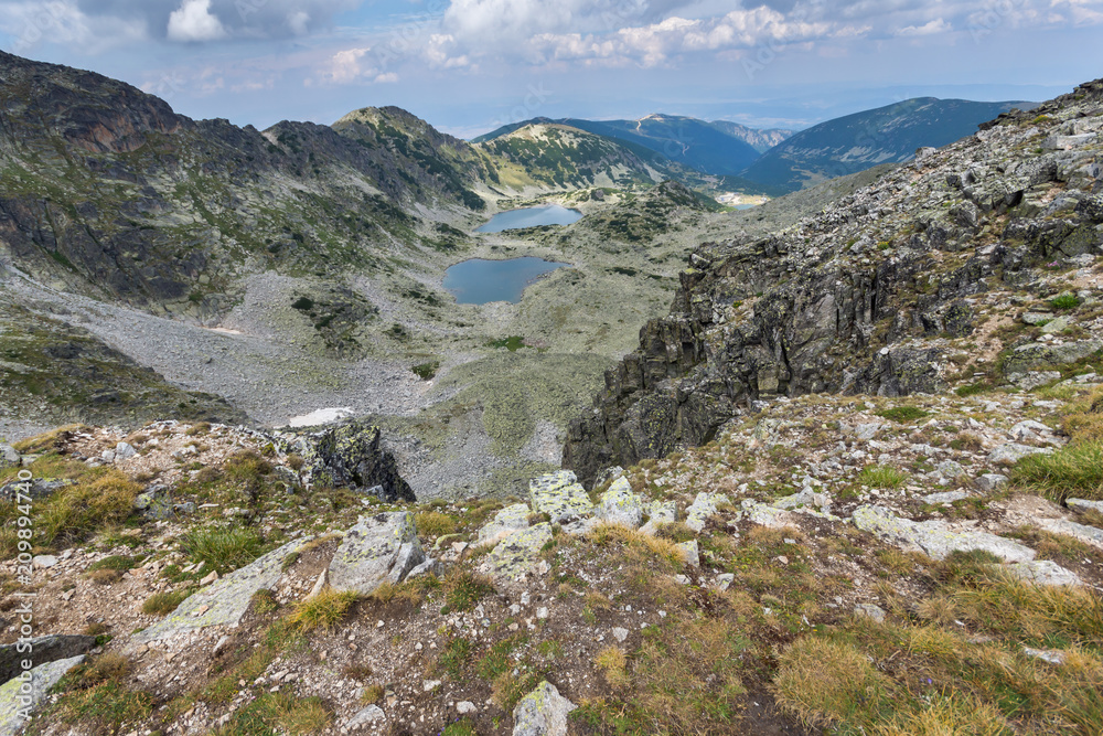 Amazing Panorama to Musalenski lakes from Musala Peak, Rila mountain, Bulgaria