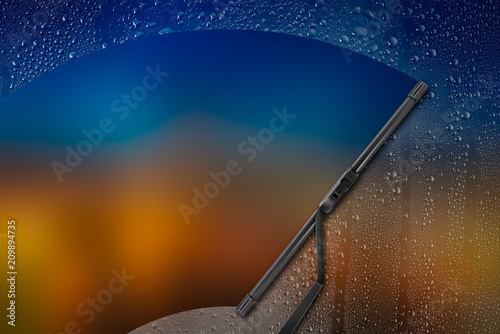 Car wiper with drop on glass