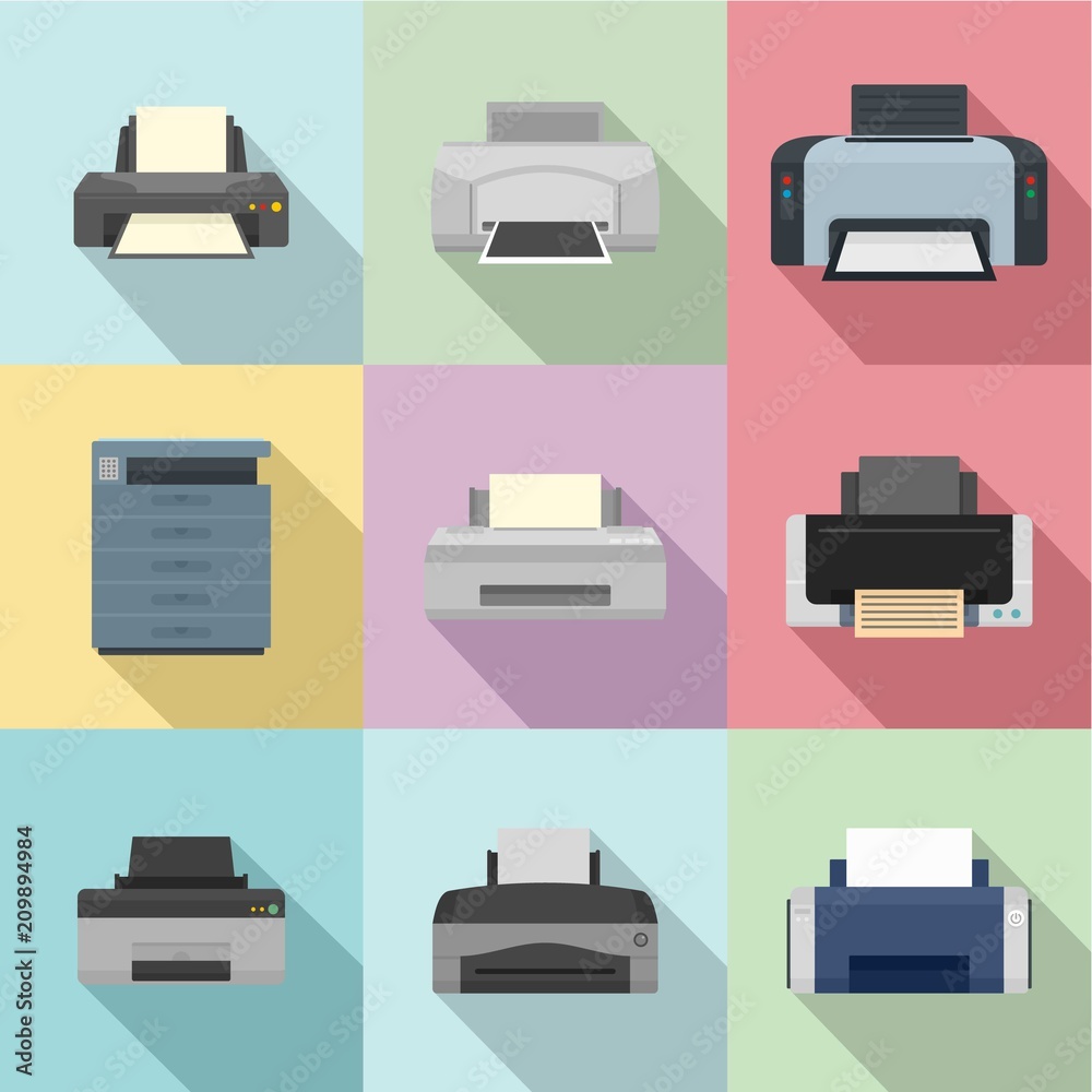Office technician icons set. Flat set of 9 office technician vector icons for web isolated on white background Office technician icons set. Flat set of 9 office technician vector icons for web isolated on white background