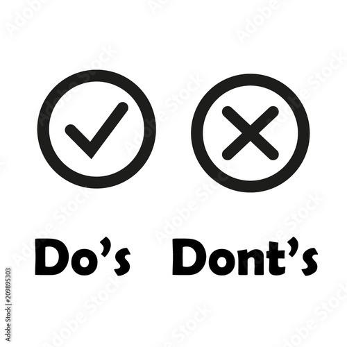 dos and donts marks like learning test. simple square flat trend logotype graphic outline design illustration isolated on white. concept of checklist symbol for recommendations and review or evaluate photo