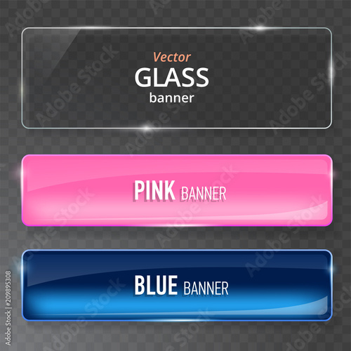 Glass plates set. Vector glass banners on transparent background.
