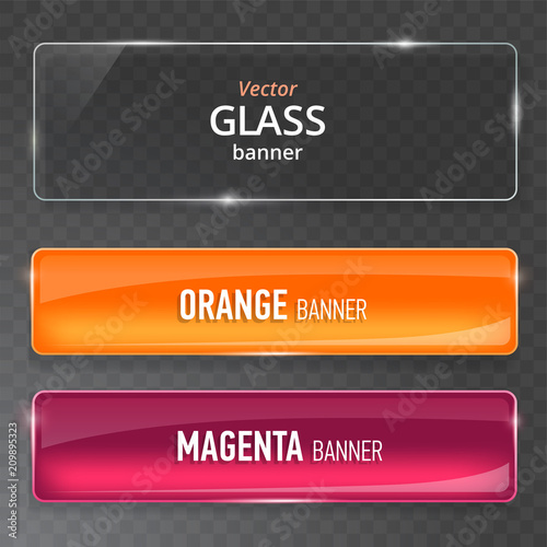 Glass plates set. Vector glass banners on transparent background.