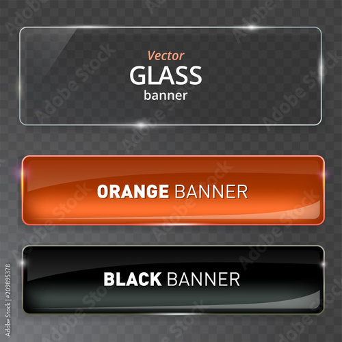 Glass plates set. Vector glass banners on transparent background.