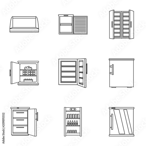 Refrigerating chamber icons set. Outline set of 9 refrigerating chamber vector icons for web isolated on white background