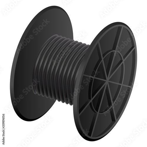 Black cable coil mockup. Realistic illustration of black cable coil vector mockup for web design isolated on white background