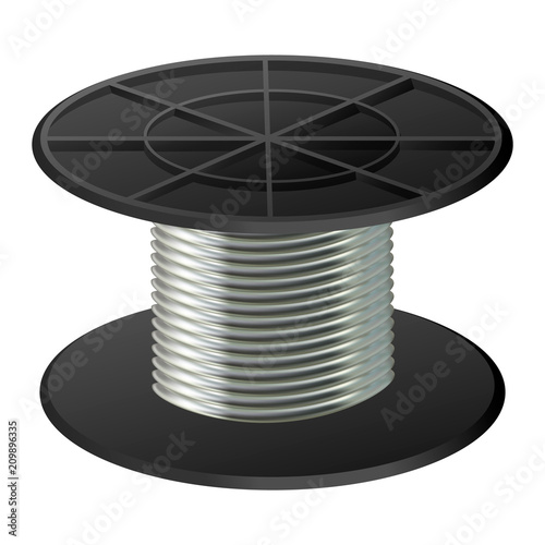 Silver cable coil mockup. Realistic illustration of silver cable coil vector mockup for web design isolated on white background