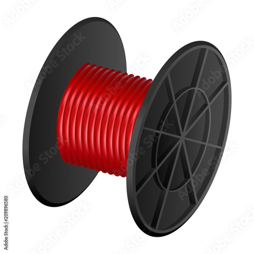 Red cable coil mockup. Realistic illustration of red cable coil vector mockup for web design isolated on white background